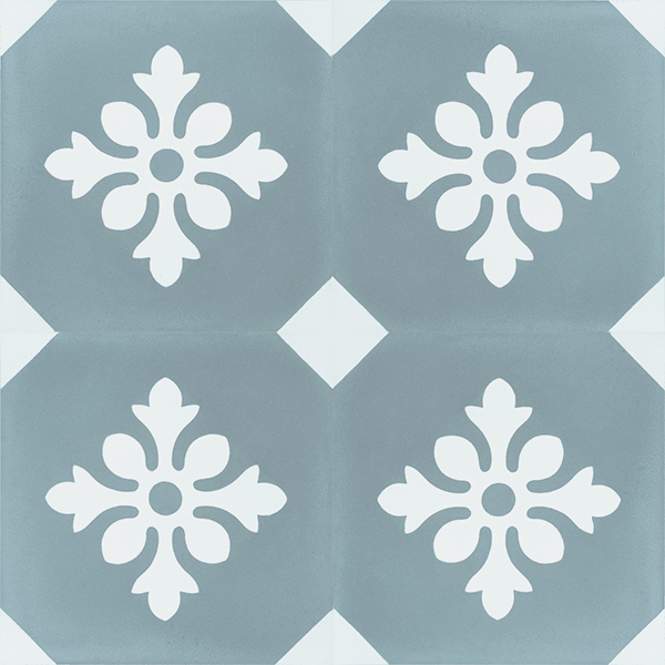Handmade ESCAMA encaustic tile of French design, four tile view - Rever Tiles.