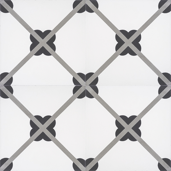 Handmade LATTICE encaustic tile, a timeless French classic that creates a lattice form when in multiple; four tile view - Rever Tiles.
