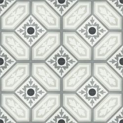 French inspired handmade ROUE encaustic tile with a vintage look and rustic charm, floor view - Rever Tiles.