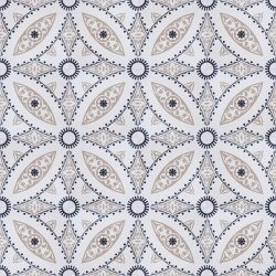 Handmade Tulle encaustic tile, with its intricate design and neutral colour scheme works perfectly in more formal spaces, such as dining rooms and hotel foyers; floor view - Rever Tiles.