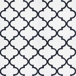 Handmade ARABESQUE encaustic tile in black on white, Moroccan style with a rhythmic pattern that exudes exotic appeal, four tile view - Rever Tiles.