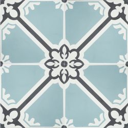 Handmade ANDALUCIA encaustic tile, a somewhat regal design where geometric and floral motifs interplay. Four tile view - Rever Tiles.