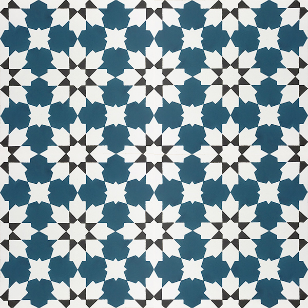 Handmade CASABLANCA encaustic tile with an authentic Moroccan design; opulent, colourful and beautifully detailed, four tile view - Rever Tiles.