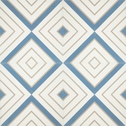 Handmade CRYSTAL encaustic tile, a moniker of luxury and elegance, brandishes diamonds of celestial blue and bone on white. Four tile view - Rever Tiles.