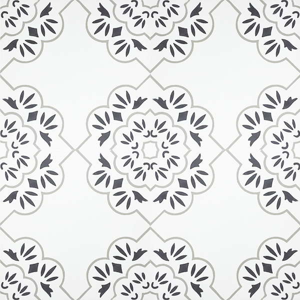 Handmade PARI encaustic tile, with design that is redolent of everything that is Paris, is graceful and enchanting. Single tile view - Rever Tiles.