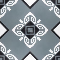 Handmade SOCORRO encaustic tile, of Colombian origin, in steel teal, black and white, four tile view - Rever Tiles.