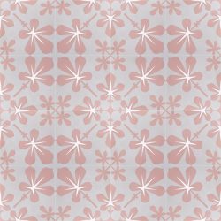 Distance yourself from the traditional and pursue the modernist approach with our delightful handmade AMAPOLA encaustic tile, a floral design in soft coral pink and warm grey. Floor view - Rever Tiles.