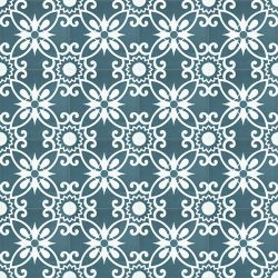 Full of colour, pattern and artistic free spirit, embrace the carefree Bohemian style with our Handmade BOHO encaustic tile in teal blue and white. Floor view - Rever Tiles.