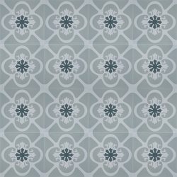 GRACIA encaustic tile with a pared back design and calming colour palette in mixed greys with green undertone, is both timeless and practical. Floor view - Rever Tiles.