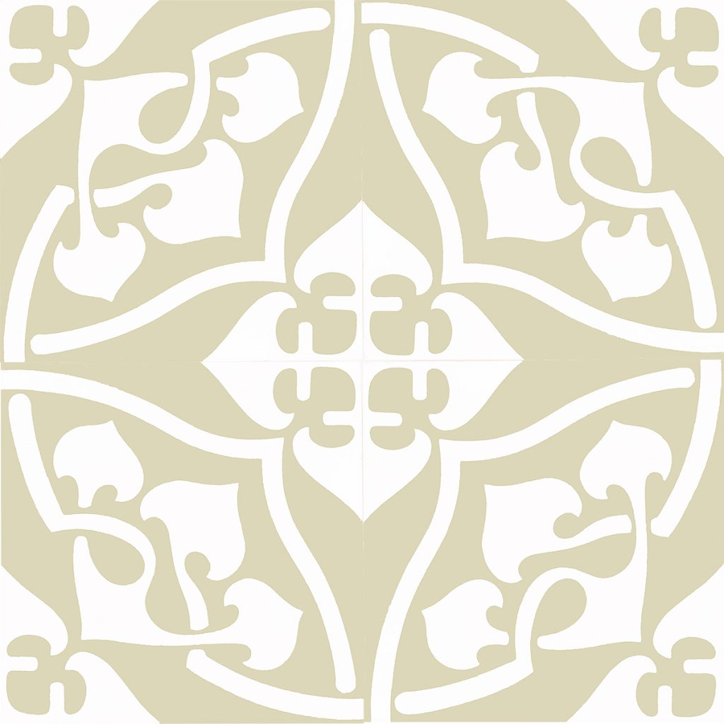 Our exclusive Orsola-1 encaustic tile is indeed special. An 1880’s design, Orsola with its graceful curves offers a sophisticated sensibility. Four tile view - Rever Tiles.