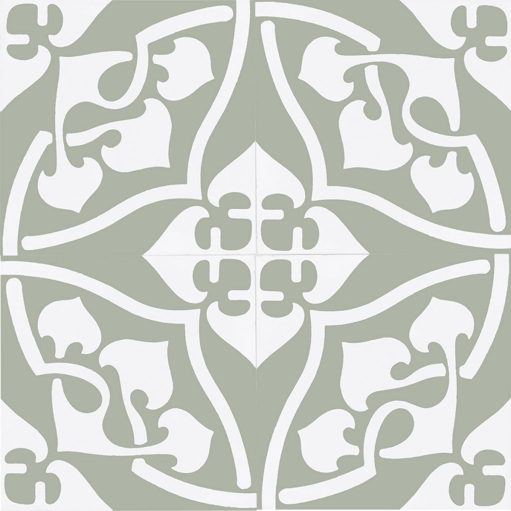 Our exclusive Orsola-3 encaustic tile is indeed special. An 1880’s design, Orsola with its graceful curves offers a sophisticated sensibility. Four tile view - Rever Tiles.