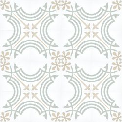 A classic space with a touch of elegance and sophistication will marry very well with our Aracena encaustic tile. Mid toned china white, warm and neutral pearl and the perfect white combine beautifully to create this exclusive design. Floor view - Rever Tiles.
