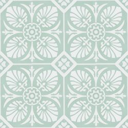An exquisite reproduction encaustic cement tile. With its origin from southern Spain, Hoja-2 encaustic tile in mint green and white will create a tranquil and laid-back atmosphere in your home.