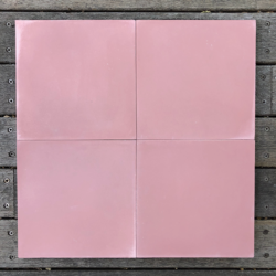 More than ever, we crave warmth and harmony, and to fill ourselves with light and life. Our Coral Pink encaustic tile is a colour of beauty that enriches and enlivens. A very happy colour. Four tile view - Rever Tiles.