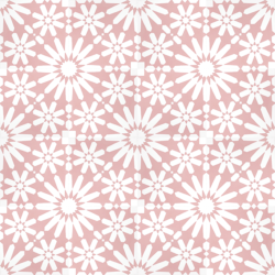 Moroccan style, Fes encaustic tile with an explosion of white flowers on a dusky pink background is absolutely stunning, a fabulous feature floor tile. Floor view - Rever Tiles.