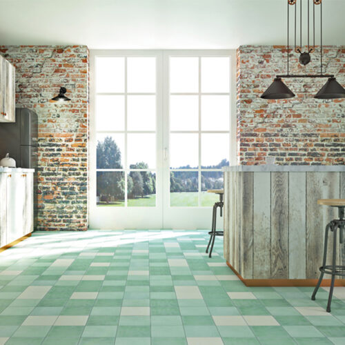 Rever Tiles | MIXED GREENS-102.1 | Encaustic Tile Kitchen Design. Grasp the infinite vitality of green – symbolic of nature, serenity and freshness – with mixed greens solid colour encaustic tile. Rever Tiles.